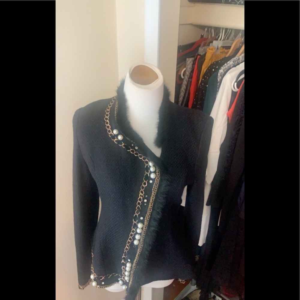 Black tweed jeweled blazer